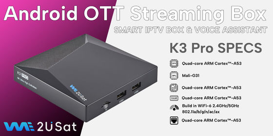 Προσαρμοσμένο Android IPTV Box 4K HD 2.4G/5G WIFI BT5.0 2G Ram 8G We2u K3 Pro